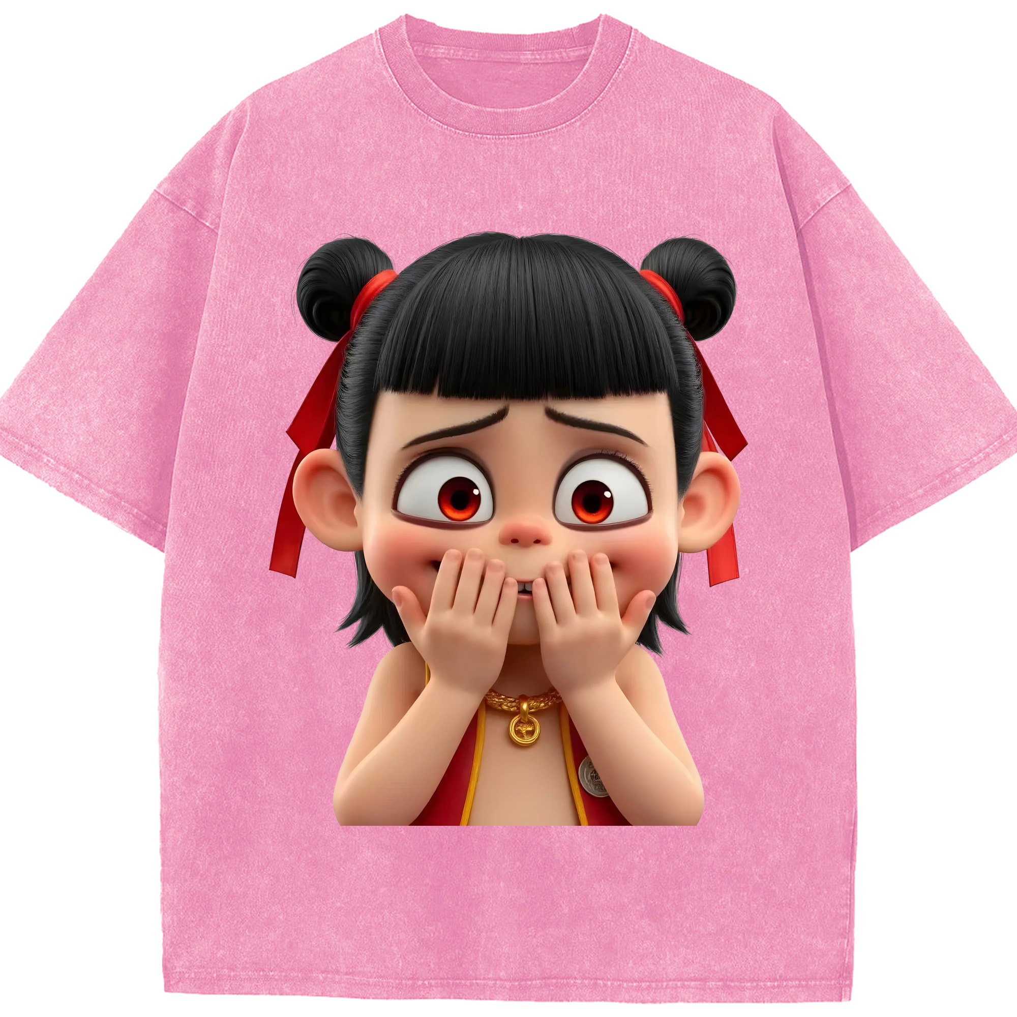 （画像用） Ne Zha 2 ナタ 魔童の大暴れ 綿100% ヴィンテージ風 半袖Tシャツ（フロントプリント）